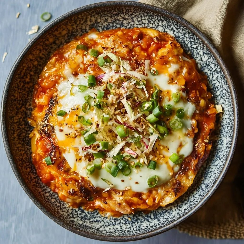 Käse- und herzhafter Haferbrei mit Kimchi