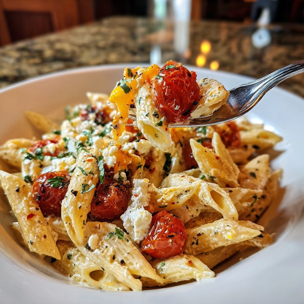Penne mit Paprika und Feta