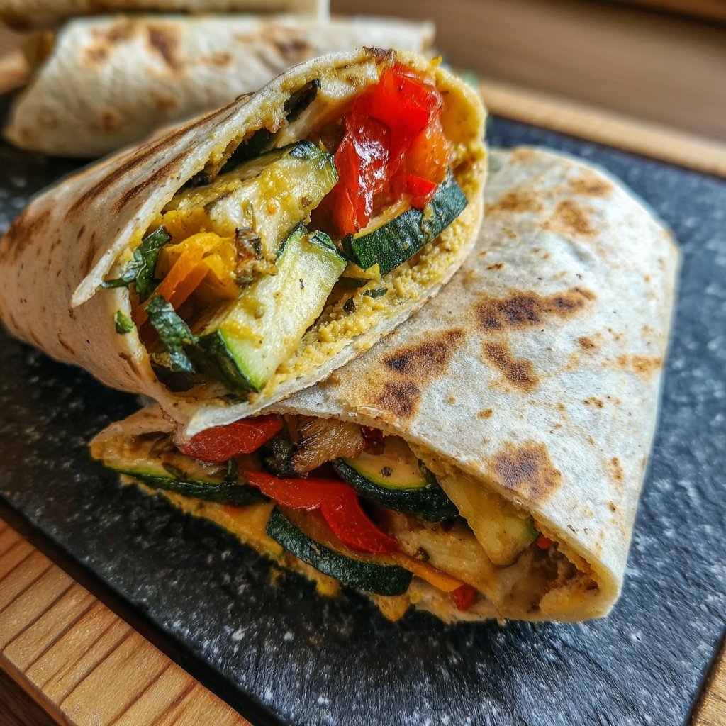 Wraps mit Ofengemüse und Hummus