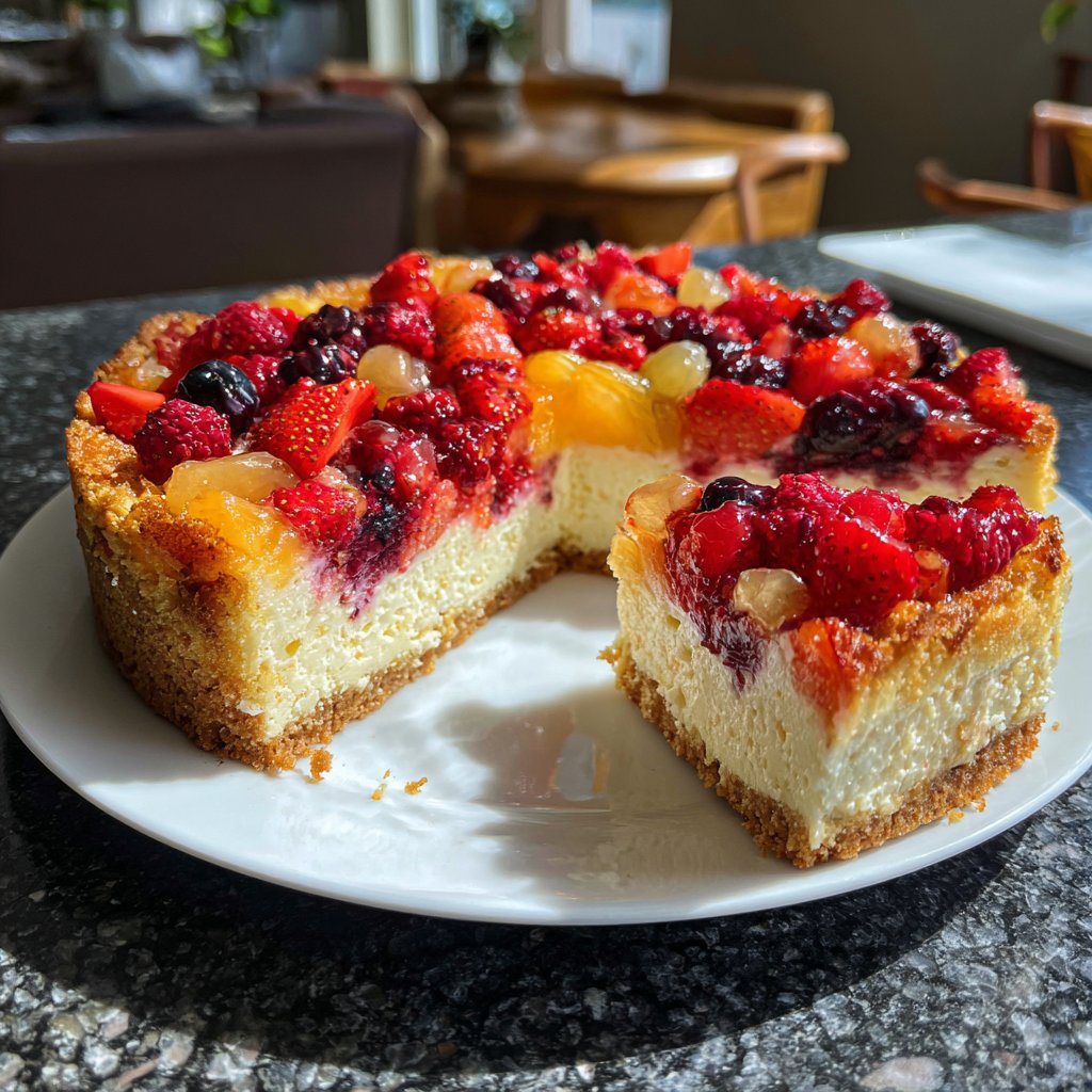 Blechkuchen mit Schmand und Früchten