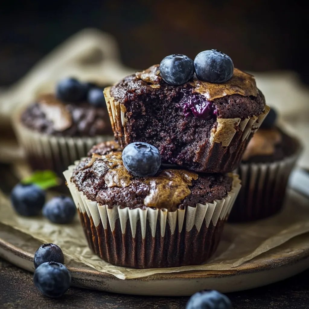 Dunkle Schokoladen-Blaubeer-Bananen-Hafer-Muffins